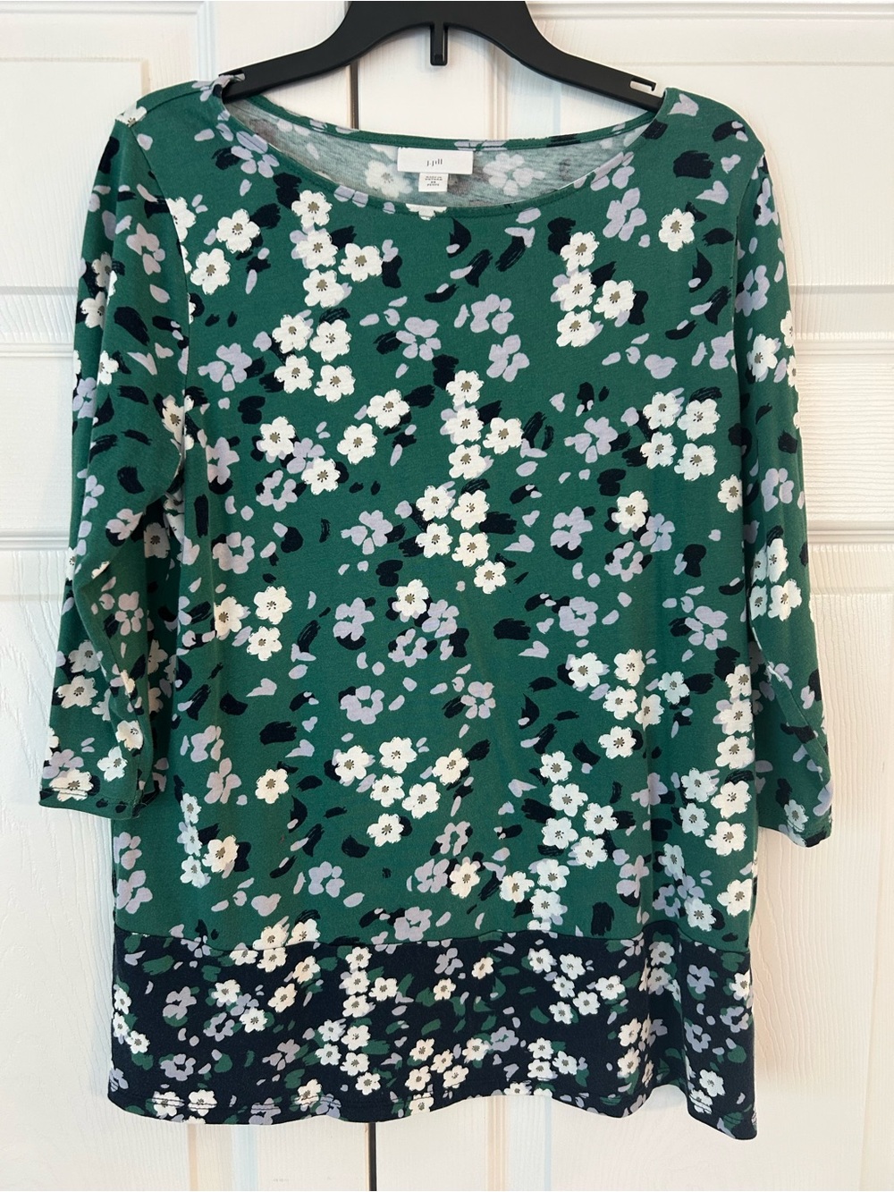 NWOT J.Jill Women’s Green Flower Print Slit Cotton Tunic Blouse Shirt Size PXS